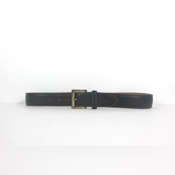 Vintage Dark Brown Leather Textured Belt with Chunky Gold Buckle Wide Thick Work - Picture 4 of 10